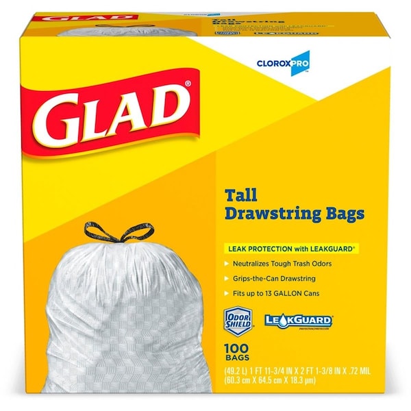 Glad 13 gal Strong Tall Kitchen Trash Bags - Box of 100 - Case of 400 CLO78526CT - main